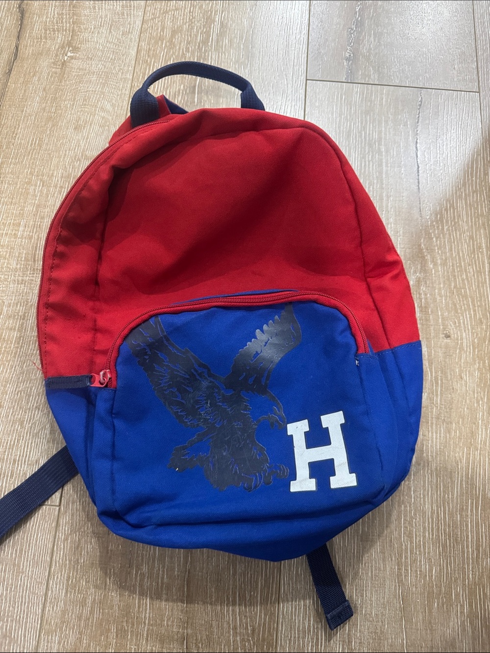 Tommy Hilfiger Red and Blue Canvas Backpack with Eagle and 'H' Accent